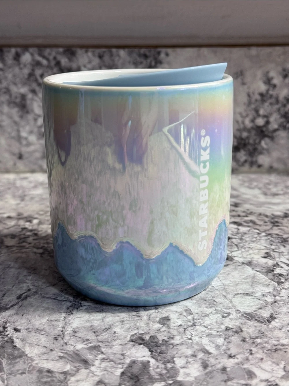 Starbucks Blue Iridescent Drip 8oz Ceramic Travel Mug with Lid
